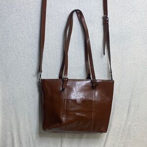 Classic Brown Leather Tote Shoulder Bag has small ink stain on inside of purse